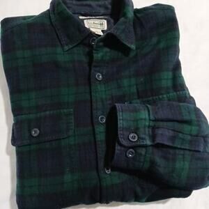 L.L.Bean Medium Tall Men's 100% Cotton Flannel Polar Fleece Lined Green/Blue